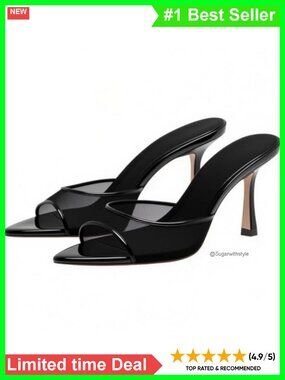 Womens Open Peep Toe Mules Kitten Heels Slip On Slide Sandals